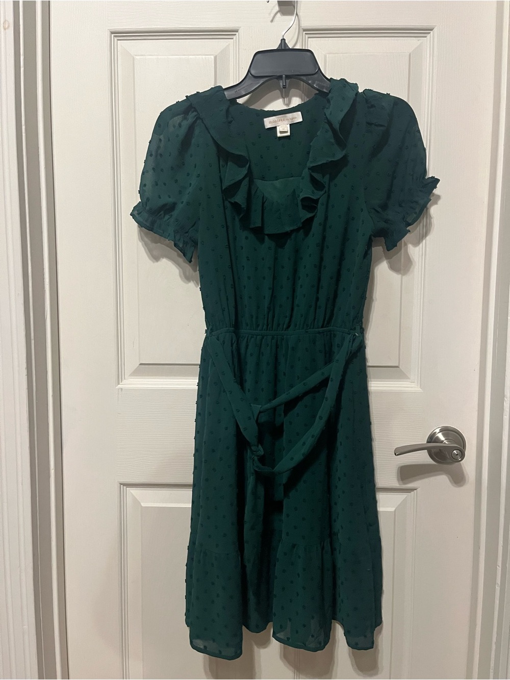 Monteau Dark Green Swiss Dot Ruffle Dress